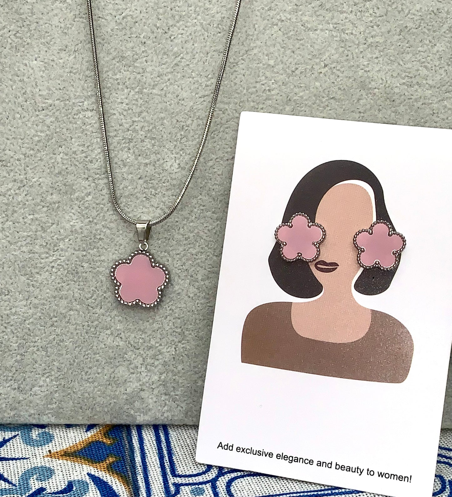 Set orecchini e collana FLORA rosa SILVER