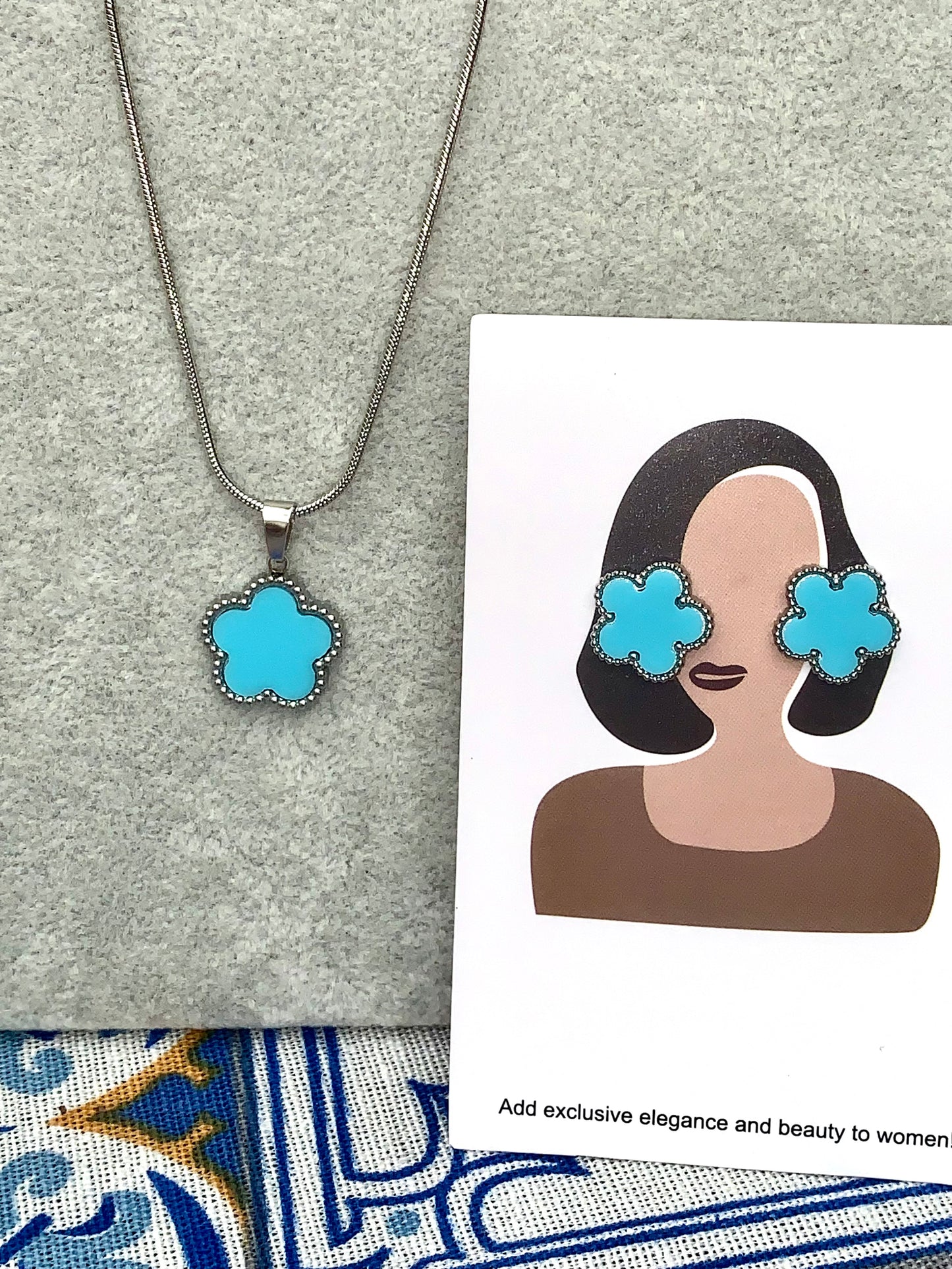 Set orecchini e collana FLORA azzurro SILVER