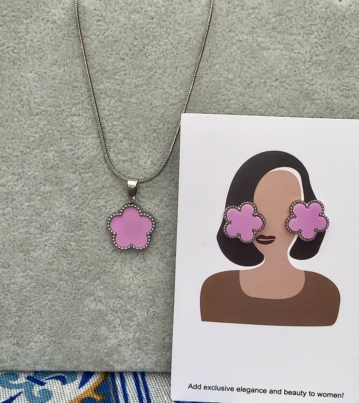 Set orecchini e collana FLORA lilla SILVER