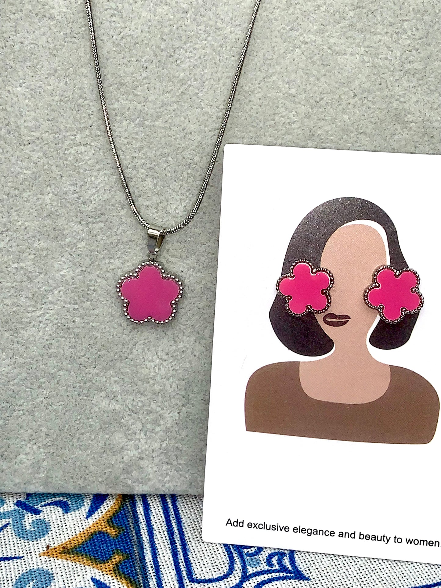 Set orecchini e collana FLORA fucsia SILVER