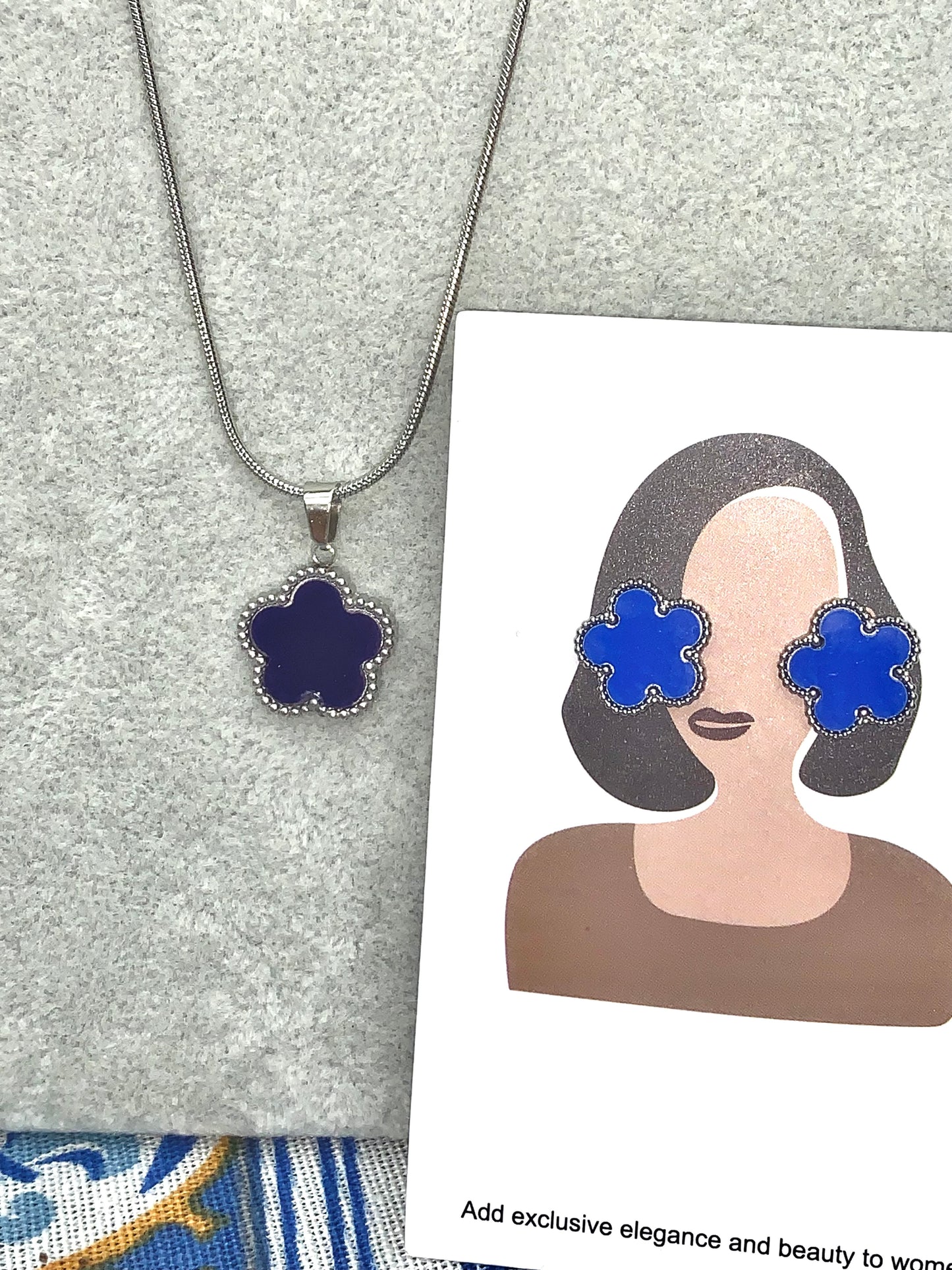 Set orecchini e collana FLORA blu SILVER