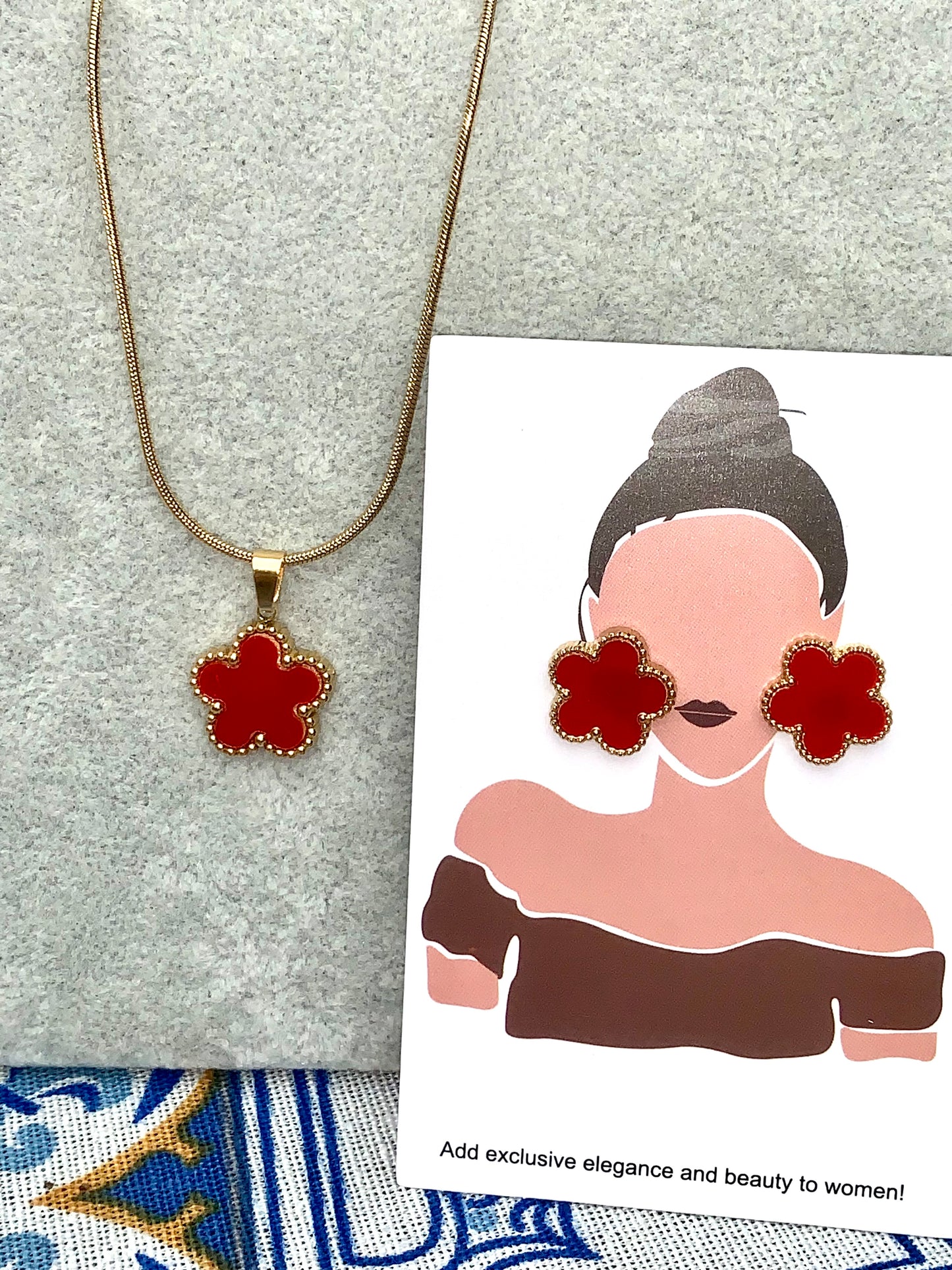 Set orecchini e collana FLORA rosso GOLD