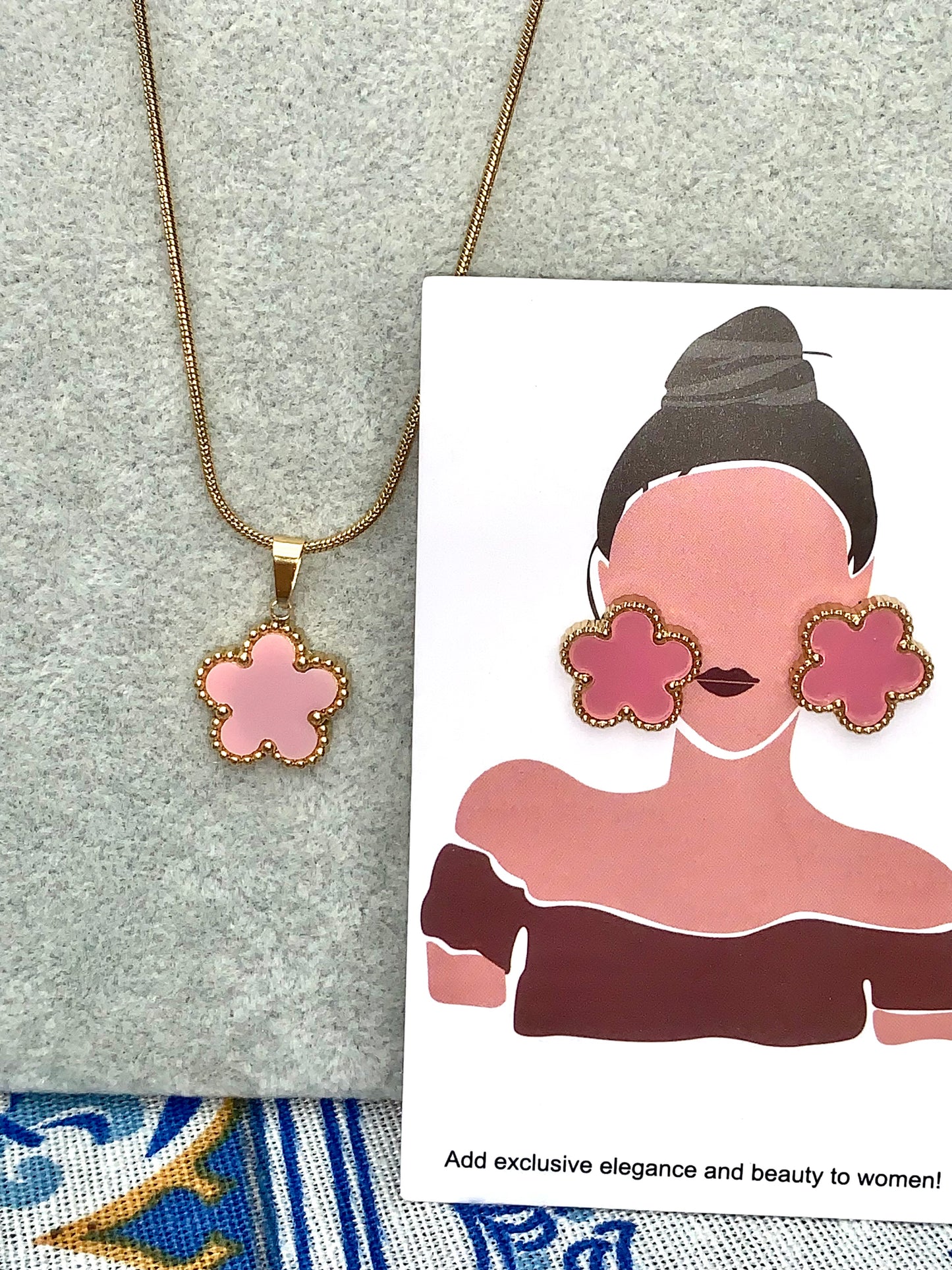 Set orecchini e collana FLORA rosa GOLD