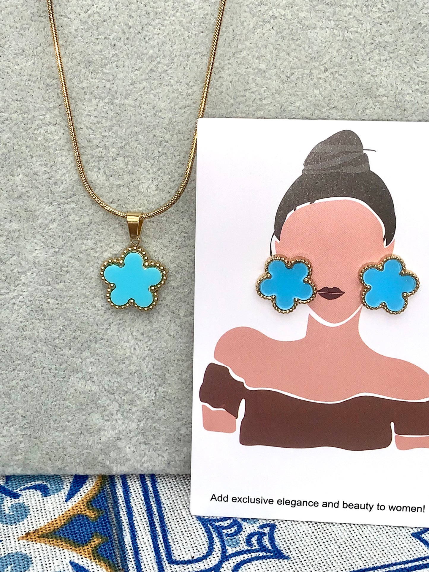 Set orecchini e collana FLORA azzurro GOLD