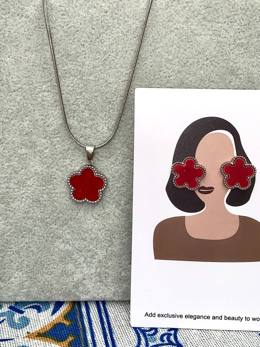 Set orecchini e collana FLORA rosso SILVER