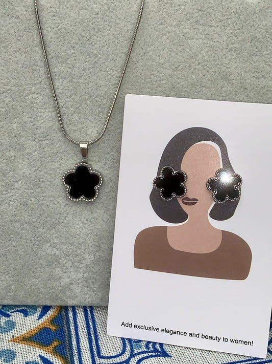 Set orecchini e collana FLORA nero SILVER