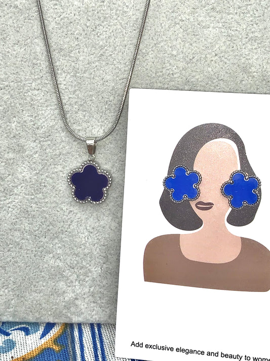 Set orecchini e collana FLORA blu SILVER