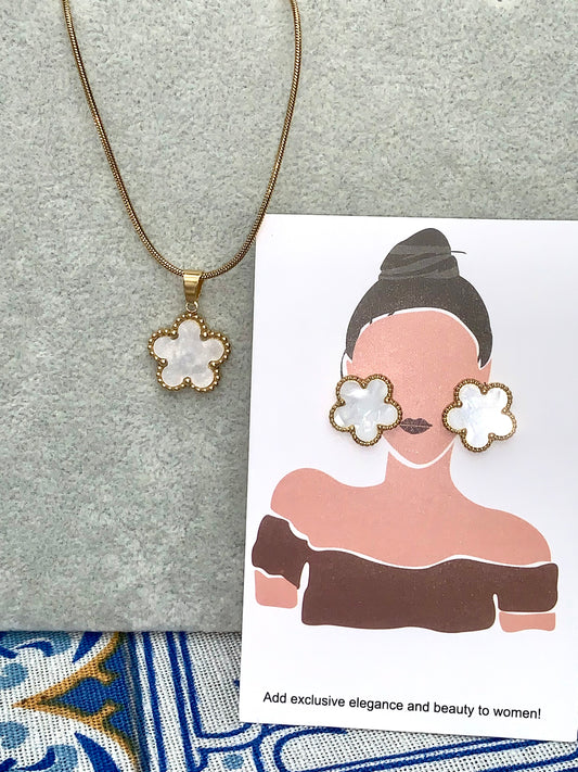 Set orecchini e collana FLORA bianco GOLD