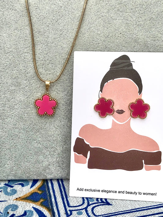 Set orecchini e collana FLORA fucsia GOLD