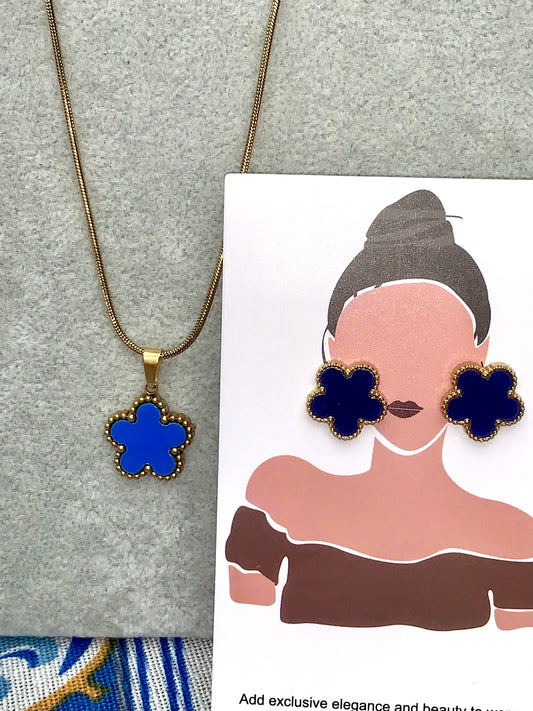 Set orecchini e collana FLORA blu GOLD
